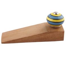2 Pieces Turquoise And Yellow Striped Ceramic Floral Door Stoppers